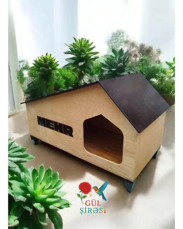 Yuvalar: Taxta pişik evi – “Burada yerim rahatdır” yazılı - Material — 26