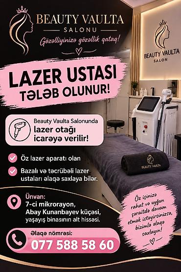 İş: Beauty Vaulta Salonunda lazer otağı icarəyə verilir. Xüsusiyyətlər: - — 1