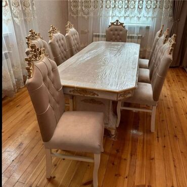 Masa və oturacaq dəstləri: Qonaq otağı üçün, Yeni, Açılmayan, Dördbucaq masa, 6 stul — 18