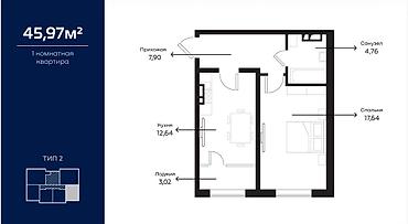 64: 1 комната, 45 м², Селекционное с. Элитка, 14 этаж, Свежий ремонт — 2