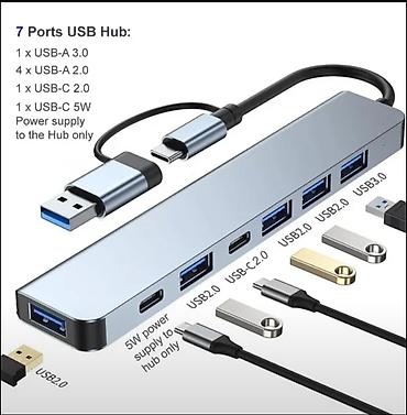 bakcell mifi modem: 7-Portlu USB Hub – USB-A və USB-C 2‑si 1‑də qoşulma Xüsusiyyətlər: - — 1