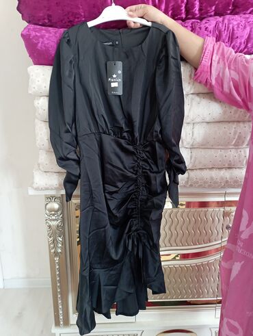 длинное бордовое платье: Күнүмдүк көйнөк, Жай, Атлас, 2XL (EU 44)