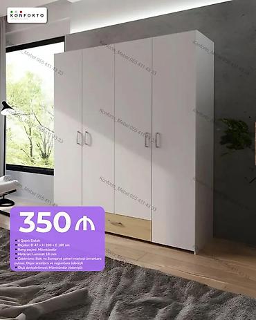 4 qapılı paltar dolabı - Ölçü: D 47 × H 200 × E 160 sm - Material: 18
