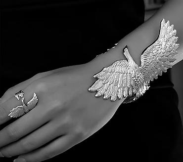 rolex uzuk: Simurq quşu motivli bəzək dəsti – qolbaq və üzük - Dizayn: Tam — 1