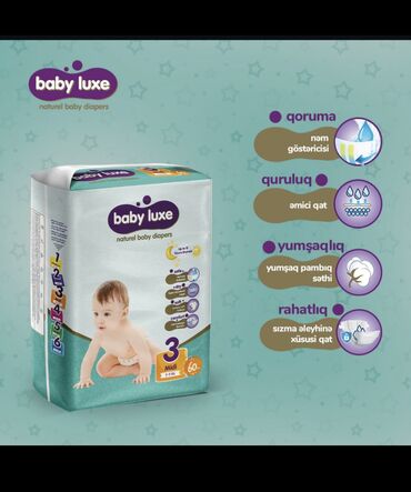 Manejlər: Baby Luxe Natural Baby Diapers – Uşaq bezi - Ölçü: 3 (Midi) – 5-10 kq