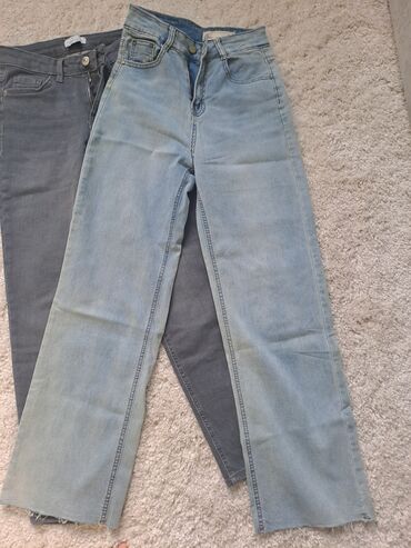 серые джинсы с высокой талией: Клеш, Турция, Высокая талия, На маленький рост