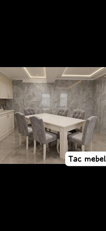 taxta stul stol: MASA DƏSTI Klassik üslublu yemək otağı dəsti - Rəng: açıq krem/ivori — 6