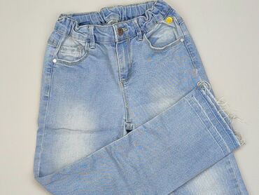 jeansy z naszywkami kwiaty: Spodnie jeansowe, 7 lat, 122, stan - Dobry