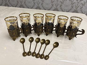 cay serviz: Çay dəsti, rəng - Qızılı, Şüşə, 6 nəfərlik — 2