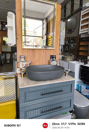 Santexnika: Hamam üçün müasir lavabo dəsti - Üstdən qoyulan oval qab-lavabo – mat — 1