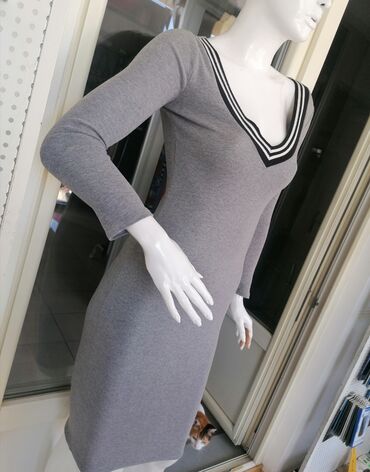 elastin haljina viskoza: S (EU 36), M (EU 38), bоја - Siva, Drugi stil, Dugih rukava