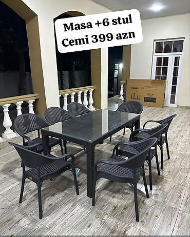 eyvan dolabı: Yeni, Dördbucaq masa, 6 stul, Qatlanan, Stullar ilə, Həsir toxunuşlu, Azərbaycan — 1