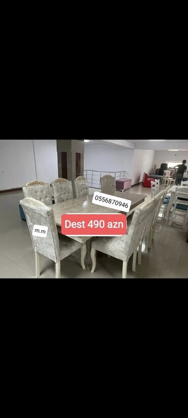 Masa və oturacaq dəstləri: Qonaq otağı üçün, Yeni, Açılmayan, Dördbucaq masa, 6 stul — 18