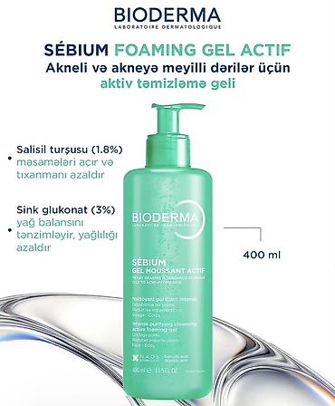 deri gödekce: BIODERMA Sébium Foaming Gel Actif – akneli və akneyə meyilli, yağlı — 1