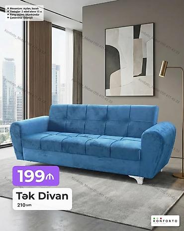 Divanlar: Tək divan – 210 sm - Mexanizm: Açılan, bazalı (yataq funksiyası və — 1