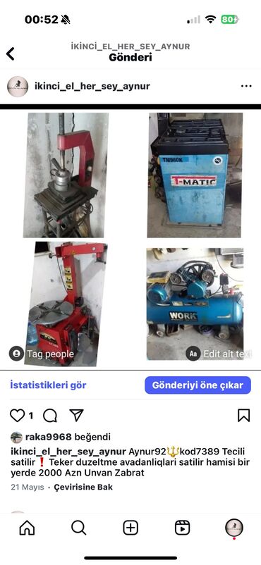 Aynur92🔱kod7389 Tecili satilir❗Teker duzeltme avadanliqlari satilir