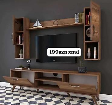 televizor atlığı: TV stendi və divar rəf dəsti - Material: ağac teksturalı laminat/MDF — 1