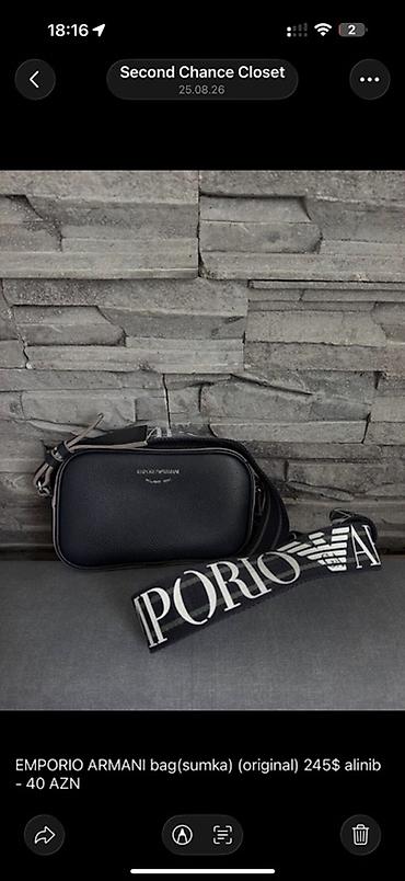 armani canta: Emporio Armani çanta (orijinal) - Model: kiçik ölçülü krossbodi/çiyin — 1