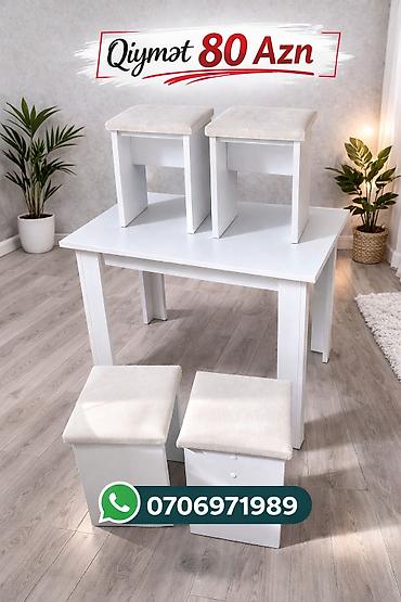 is stulu: Mətbəx üçün kompakt masa və 4 taburet dəsti - Rəng: ağ - Dəst — 2