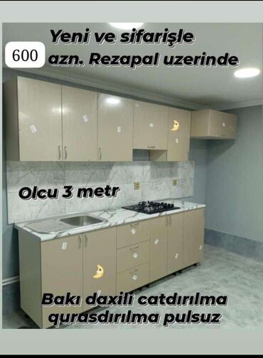 işlənmış mətbəx mebeli: 🟣Metbex mebeli 🟣 *Qiymet *600 azn* 🟣Olcu 3 metr. 🟣 *Parlaq laminat*