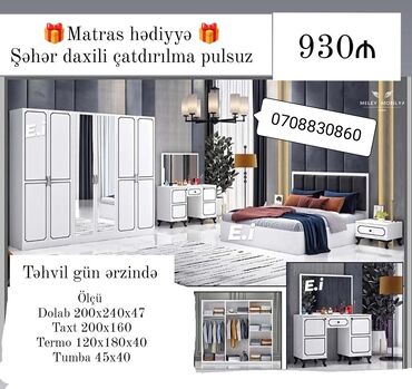 спални мебеллар: *Yataq dəsti 6 qapılı dolabla 930Azn 💥* ✔️Rəng seçimi var ✔️Şəhər