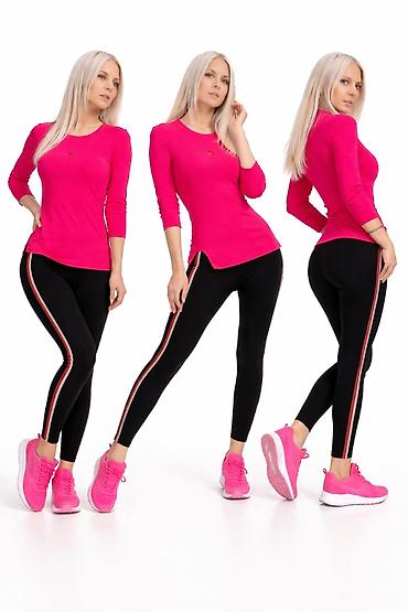 helanke sorc: Ženske sportske helanke sa bočnim prugama i majica dug rukav PINK — 1