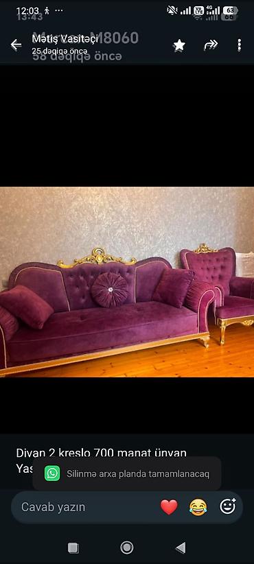Divan 2 kreslo 700 manat ünvan Yasamal. Mətiş 8060