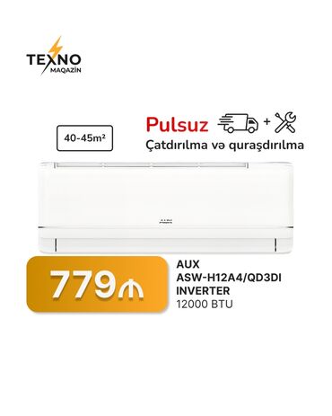 Kondisionerlər: Kondisioner AUX, 40-45 kv. m, Split sistem, Kredit yoxdur, Pulsuz quraşdırılma