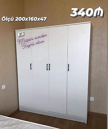 Ev üçün mebel: Ağ rəngli 4 qapılı paltar şkafı - Ölçü: 200 x 160 x 47 sm (şəkildə — 1