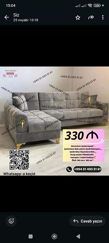 Divanlar: Künc divan, Yeni, Açılan, Bazalı, Parça, Şəhərdaxili pulsuz çatdırılma — 1