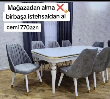 saloğlu mebel stol stul: Для кухни, Для гостиной, Новый, Раскладной, Прямоугольный стол, 6 стульев