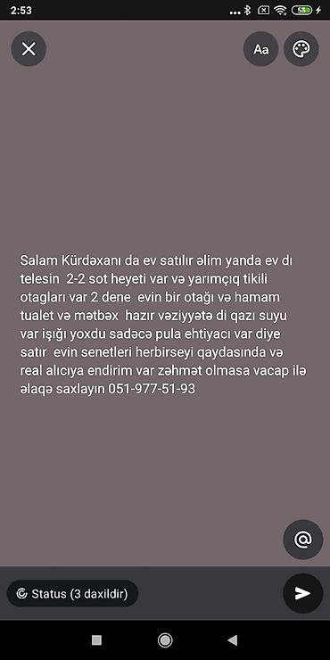 kurdaxani: Kürdaxanıda satılır: 2.2 sot həyəti olan ev. Həyətdə yarımçıq tikili — 2