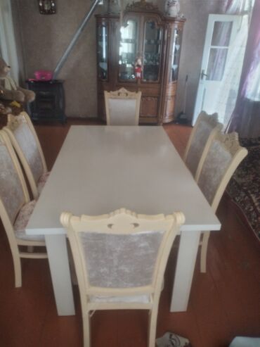 mermer masa: Qonaq otağı üçün, İşlənmiş, Açılmayan, Kvadrat masa, 6 stul, Azərbaycan