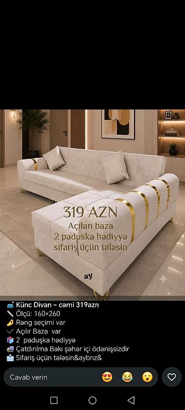 Künc divan – 319 AZN - Ölçü: 160×260 - Açılan baza - Rəng seçimi lalafo.az -da Künc divan – 319 AZN - Ölçü: 160×260 - Açılan baza - Rəng seçimi