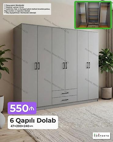 Ev üçün mebel: 6 qapılı geyim dolabı – 47×200×240 sm - Material: 18 mm laminat - — 1