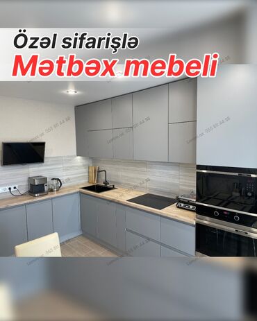 mdf metbex mebelleri: Özəl sifarişlə mətbəx mebeli - Minimalist, müasir dizayn: mat boz