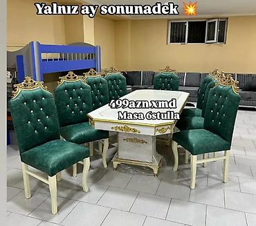 dekorativ yonca: Mebel dəsti – masa + 6 stul - Klassik üslubda dizayn: ağ-qızılı — 1