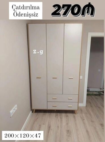 шкаф для стиральной машины в ванной: Yeni, 3 qapılı Düz dolab, Qarderob, paltar dolabı