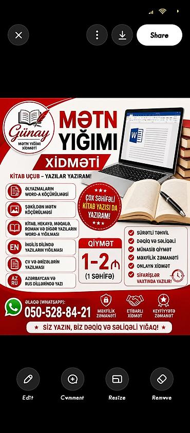 videolar yukle: Mətn Yığımı Xidməti – Günay Təklif edilən xidmətlər: - Əlyazmaların — 1