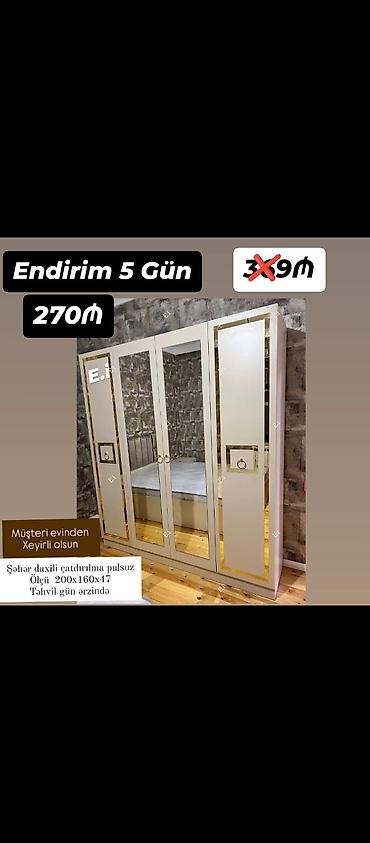 qapi demir qapi seyf qapi: Yeni, 4 qapılı, Güzgülü, Taxta, Açılan, Düz dolab — 2