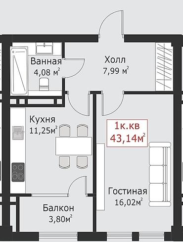 ысык ата домики цена: 1 комната, 43 м², 6 этаж — 6