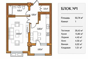 Продажа квартир: 1 комната, 51 м², 10 этаж, ПСО (под самоотделку) — 2
