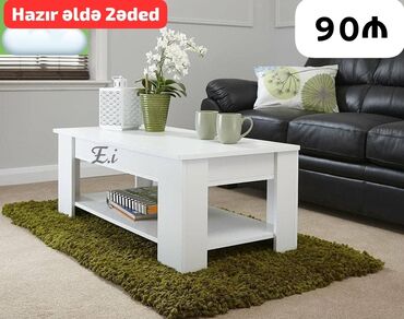 tibb sekilleri: Ağ rəngli salon/jurnal masası - Minimalist dizayn, düz xətli formalar