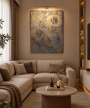 kətan parca: Kətan üzərində yağlı boya işi modern-abstract tablo, İnteryerdə — 1