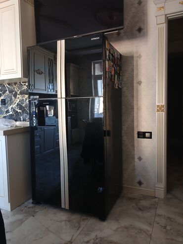 soyuducu gencede: Б/у 4 двери Hitachi Холодильник Продажа, цвет - Черный, С диспенсером