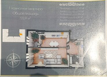 Продажа квартир: 1 комната, 56 м², Элитка, 4 этаж, ПСО (под самоотделку) — 9