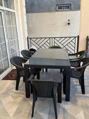 Bağ, çöl mebeli: Açıq hava üçün masa və stul dəsti - Komplekt: 1 ədəd düzbucaqlı masa — 2