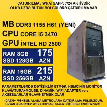 masaustu komputer ddr3: ⭐Core i5 3470/8GB Ram/128GB SSD – 175 AZN ⭐Core i5 3470/16GB Ram/256GB
