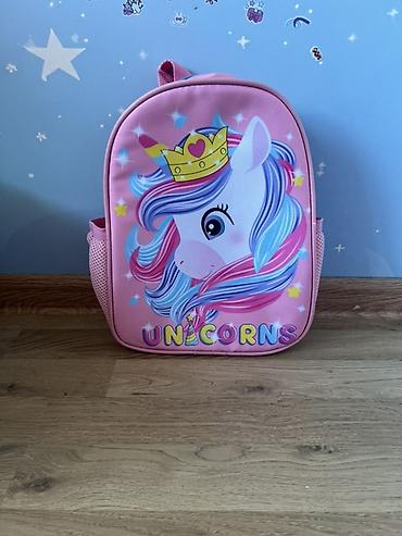 Məktəb çantaları: Uşaq üçün çanta – Unicorns dizaynlı, çəhrayı rəng preschool ucun - Ön — 1