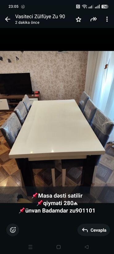 gencede ikinci el: *📌Masa dəsti satilir*
*📌qiyməti 280₼*
*📌ünvan Badamdar zu901101*